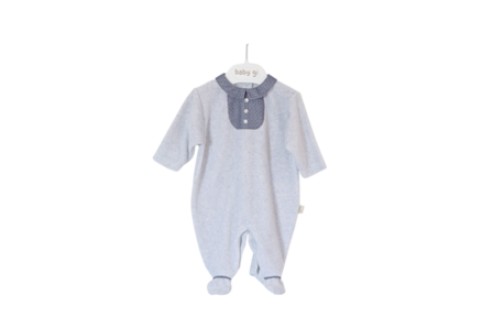 Baby-Gi Velour babygrow Blue Classy with blue detail